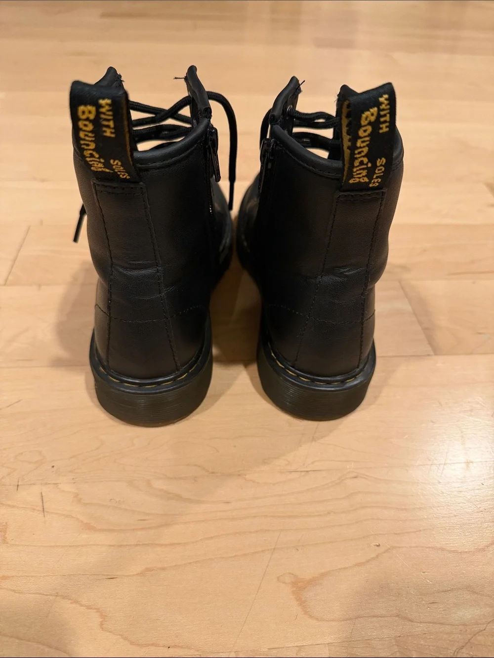 Dr Martens 1460J Black Lace-Up Combat Boots with Yellow Stitching 4Y